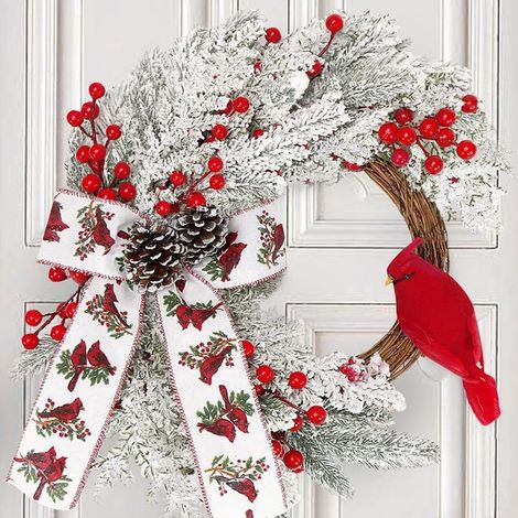 Coronas navideñas de 40 cm para la puerta principal, adornos navideños de cardenales para ventanas y paredes de estilo rústico, tanto para interiores como para exteriores.