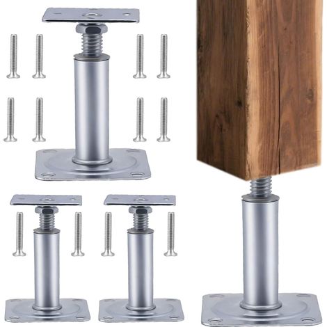 4 pièces supports de poteau réglables en hauteur, hauteur 145-175 mm, acier galvanisé, sabot de poteau, à visser, pied de support pied de sol pied de béton réglable pour clôtures, abris, carports (1/5)