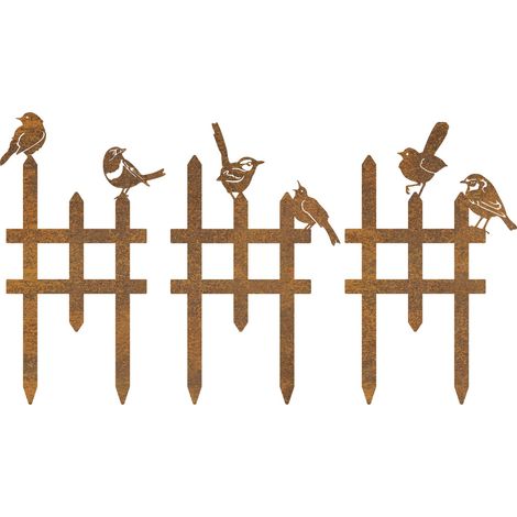Lot de 3 petites clôtures de jardin avec 6 oiseaux décoratifs en métal, décoration de cour, clôture de pelouse, bordures de jardin, chemins, parterres de fleurs, cour, clôtures extérieures (1/5)