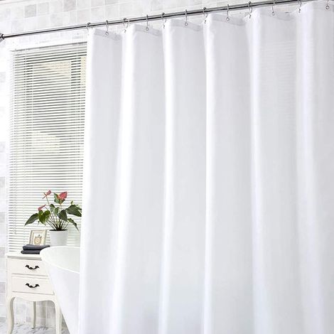 Rideau de douche anti-moisissure, rideau de douche en polyester épais, 150 x 200 cm, imperméable, avec œillets et crochets, blanc (1/5)