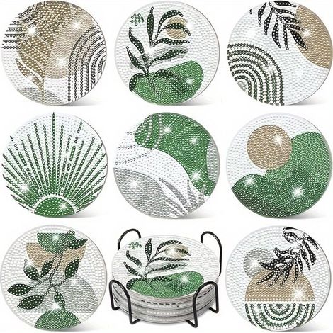 Dessous de verre pour peinture diamant - Lot de 8 - Kit de peinture diamant pour adultes - Non absorbants - Indéformables - Réutilisables - Motif floral