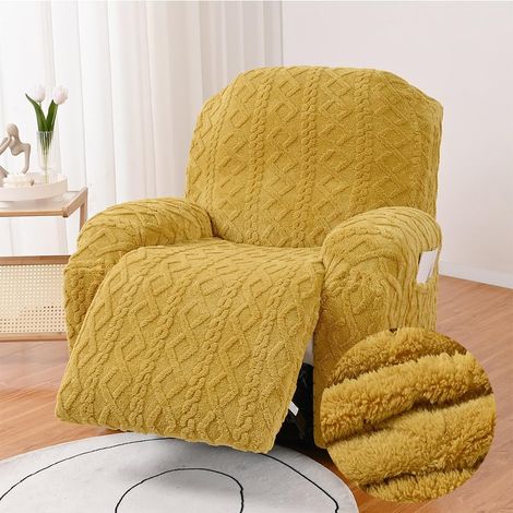 Housse de Fauteuil Extensible, Housse de méridienne en Peluche Jacquard avec Poches, Meuble de canapé Lavable (1 Place, Jaune) (1/5)
