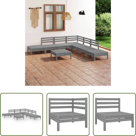 Holzsofa - 8-tlg. Garten-Lounge-Set Massivholz Kiefer Grau (1/5)