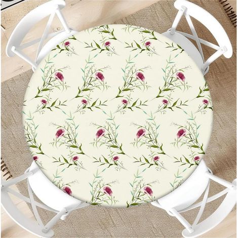 Nappe ronde avec élastique Ø 90cm, élastique, motif floral rouge-vert
