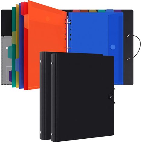 Classeur avec Pochettes Perforées pour Documents Format A4 - Pochette Plastique, Trieur Document Pochette Plastique A4 avec Rabat - Maison/Bureau (Noir 2) (1/4)