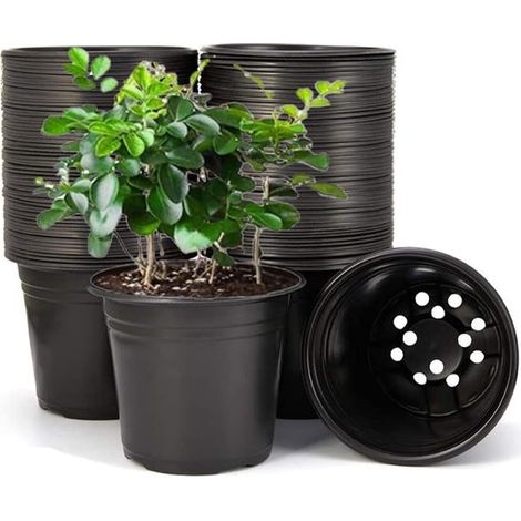 50 macetas de plástico de 15 cm, macetas ligeras para semillas, macetas de cultivo para viveros, macetas (15 x 13 cm, negras) (1/2)