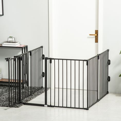 6-teiliges, faltbares Sicherheitsgitter aus Stahl für Hunde, mit Selbstverriegelung und Verriegelungssystem, Schwarz