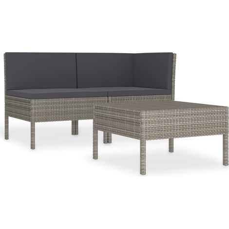 Salon de jardin 3 pcs avec coussins Résine tressée Gris 12 (1/5)