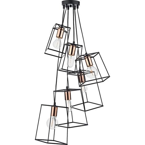 DAR TOWER - Cube Wire Frame Cluster Suspension Noir, 6x E27 (1/5)