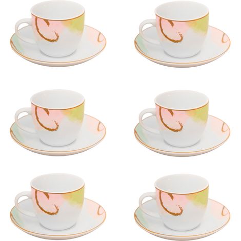 Set 6 Tazzine da caffè in porcellana con piattino Acquerello (1/5)