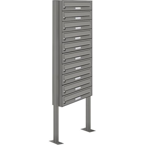 10er Premium Standbriefkasten Aluminiumgrau RAL 9007 freistehend Postkasten Ständer (1/5)