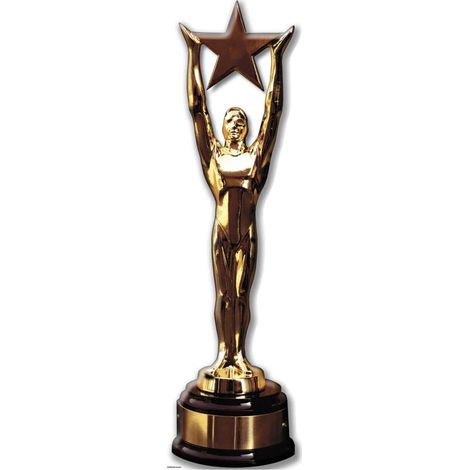 Figurine en carton trophée récompense en or style oscar avec étoile Star Award Casino 183 cm