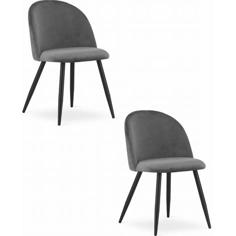 Bello-Stuhl – dunkelgrauer Samt / schwarze Beine x 2 (1/5)