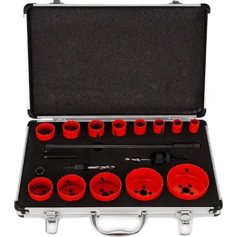 Jeu de scies cloches, matériau HSS bimétallique, taille de trou 19-76 mm, quantité de 17 pièces, profondeur de perçage 30 mm, longueur d'extension 300 mm (1/5)