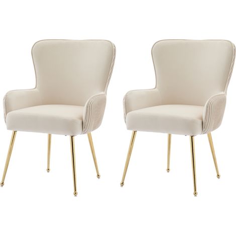 Lot de 2 chaises de salle à manger en velours beige, avec accoudoirs, dossier capitonné et pieds métalliques réglables, style salon chic CHICFURN (1/5)