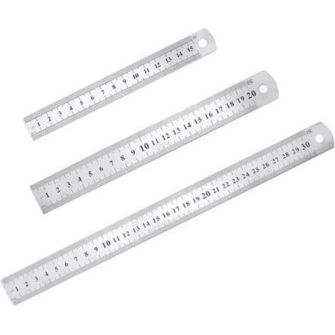 3 Pcs Acier inoxydable Règle précision Métal Droite Règle en Kit 15 cm(6''), 20cm(8''),30cm(12'') Argent Réglet en Inox