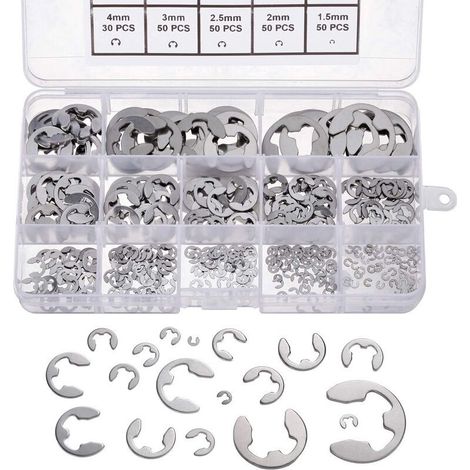 Circlips Extérieurs en Acier Inoxydable 304 – Lot de 400 Pièces (1,5 à 15 mm) pour Assemblage Mécanique, Réparation et Maintenance (1/4)