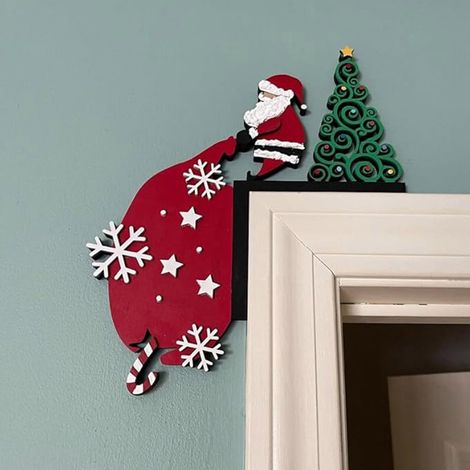 Décoration D'Angle De Porte De Noël - Décor En Bois Pour Coin De Salon Ou Entrée - Intérieur Et Extérieur - 1 Pièce (1/5)