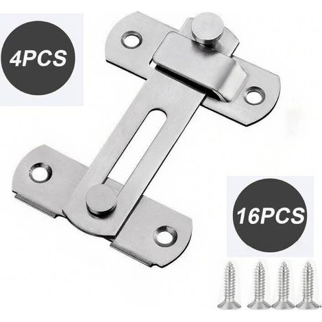 Set of 4 flat 180° stainless steel locks for interior sliding doors and 16 screws (small silver) (1/4)