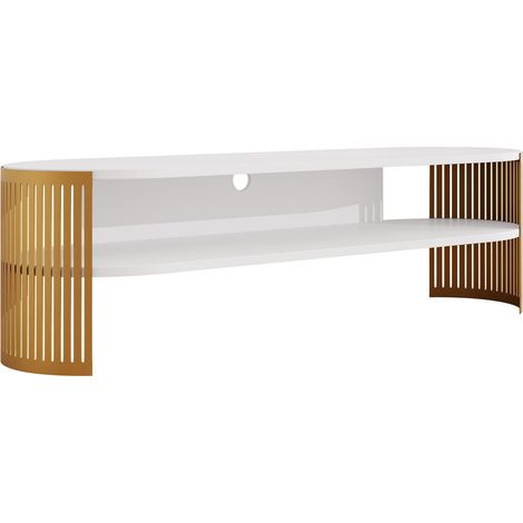 Mueble TV Civer I, Dorado + Blanco, Número de puertas: 0, Número de cajones: 0, 140x44x40cm