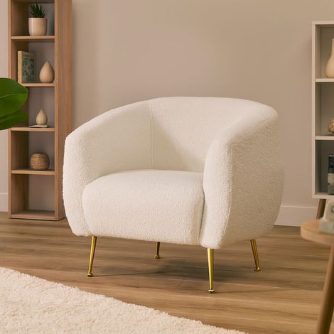 Poltrona rotonda con riccioli color crema GARCIA