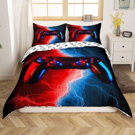Bettwäsche Set 135x200cm mit Gamepad Motiv für Kinder, Mikrofaser, Reißverschluss