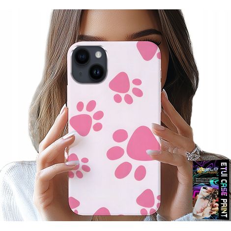 Hülle für iPhone 14 – rosa Hundepfoten, Rückseite, Schutzhülle (1/5)