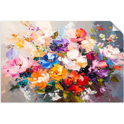 Selbstklebendes Poster – Wandsticker Bunter Blumenstrauß Imitation von Farbe 30x20 cm