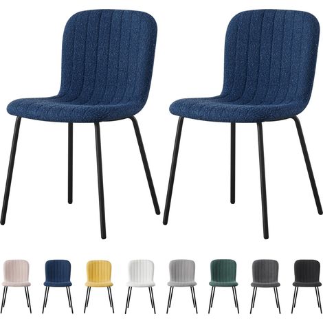 mcc direct Set of 2 Soft Fabric Dining Chairs with Upholstered Seat and Metal Legs for Dining Room, Living Room and Kitchen Room - New Bella BLUE (1/5)