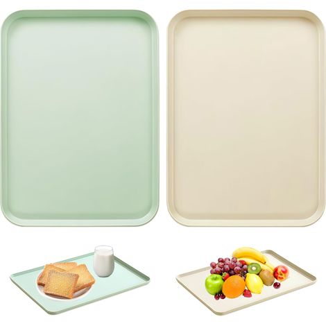 Juego de 2 bandejas rectangulares de plástico antideslizantes para servir (1/5)