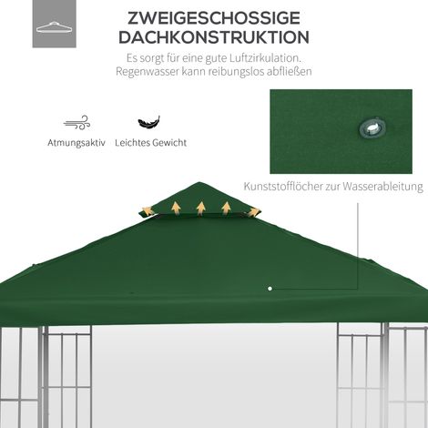Toit de rechange Outsunny pour pergola 3x3m, couverture imperméable pour structure métallique, auvent de jardin, barnum, polyester, vert sombre (1/4)