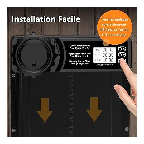 CHAMUTY Automatic Chicken Coop Door Battery with LCD Screen Programmable Waterproof Automatic Chicken Coop Door with Timer, Anti-Pinch Function, Vertical Door Opener, Black (1/4)
