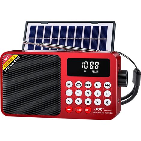 Mini radio d'urgence portable avec écran LED, radio à énergie solaire, haut-parleur et enregistreur Bluetooth sans fil, compatible avec les cartes TF et l'interface USB. (1/5)