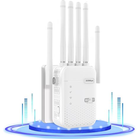 WLAN-Repeater, WLAN-Verstärker, Leistungsstarker WLAN-Repeater mit 6 Antennen, 2 LAN-Anschlüssen, Repeater-, Router- und Access-Point-Modus, Outdoor-WLAN-Repeater mit 300 m² WLAN-Abdeckung, R082
