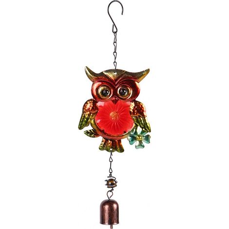 Carillon éolien hibou avec tubes métalliques – Décoration extérieure pour jardin, terrasse, cour, porche – Rouge