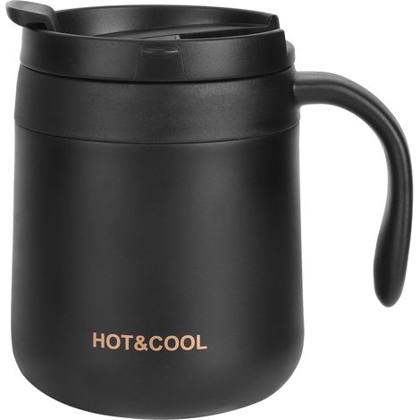 Tasse à café isotherme en acier inoxydable double paroi avec anse, 350ML, idéale pour bureau et maison, couleur noire (1/5)