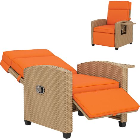 Khaki and Orange PE Rattan Reclining Chair with Footrest (1/5)