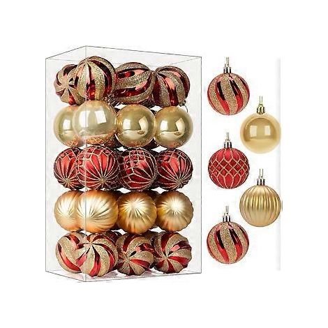 Boules incassables décoratives pour sapin de Noël (rouge et or, 60 mm) (1/3)