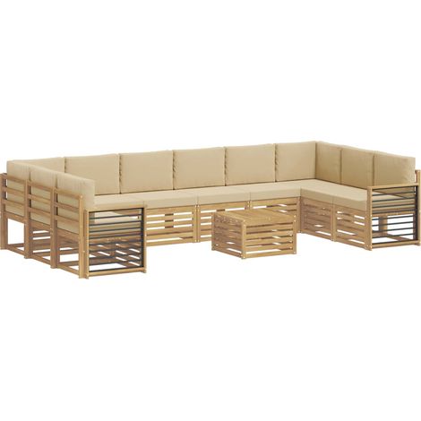 Outdoor-Sofagarnitur 11 stk. 10-Sitzer Weiß und Beige Polyester vidaXL (1/5)