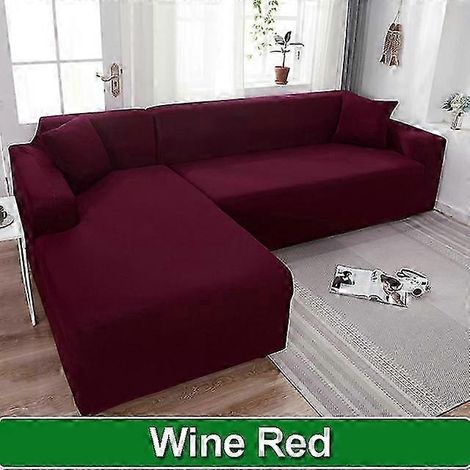 Fester Sofabezug für das Wohnzimmer, elastischer L-förmiger Ecksofabezug, Stretch-Sofabezug (2-Sitzer 140-185 cm bordeauxrot)