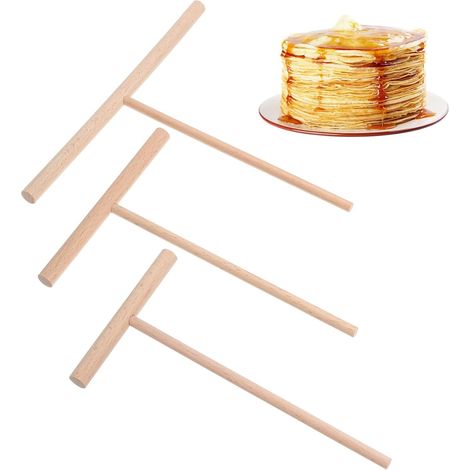 Kit de 3 râteaux à crêpes en bois en forme de T – Tailles variées (9cm, 12cm, 18cm) – Distributeur de pâte à crêpes (1/5)