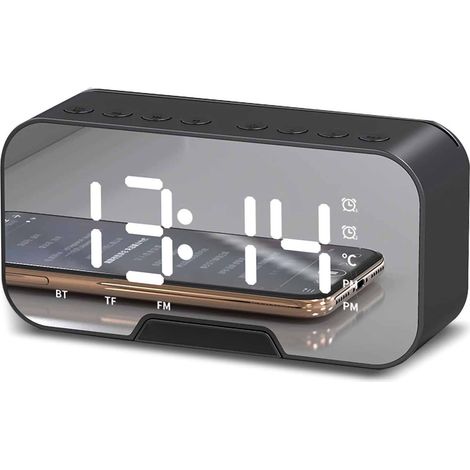 Enceinte Bluetooth sans fil avec miroir, radio FM, lecteur carte, réveil, cadeau innovant pour étudiant, noire (1/5)