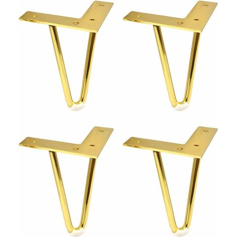 4 pièces Épingle À Cheveux Table Jambes Épais Solide en Métal Meubles Pied Chaise Canapé-Lit Armoire Pieds Fer DIY Heavy Duty Bureau Jambe,d'or,12cm