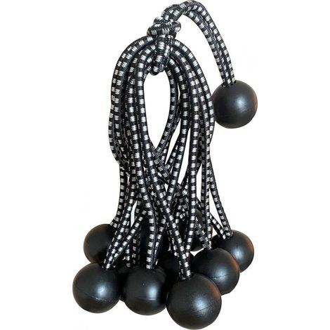 QAZQA Lot de 10 Tendeurs à Boule Réutilisables avec Cordon Elastique pour Auvent, Bâche, Sangles, Tentes, Poteaux et fils (noir + blanc) (1/5)