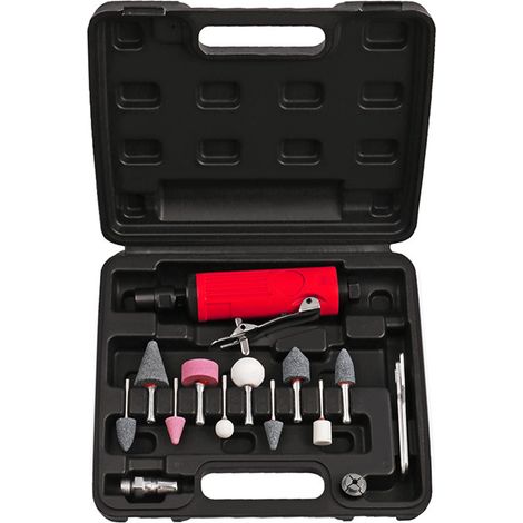 Kit de mini meuleuse à air 1/4'' Polisseuse d'échappement arrière pneumatique droite 25 000 tr/min avec pinces de 1/4'' (6 mm) et 1/8'' (3 mm) pour le meulage, le polissage, l'ébavurage Plus (1/5)