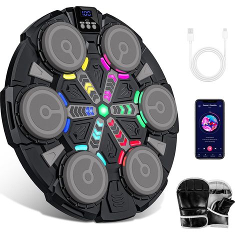 Musical Boxing Machine, New Musical Wall Mounted Boxing Machine, with Boxing Gloves, Bluetooth Connection, Colorful LED Lights, Multiple Training Modes