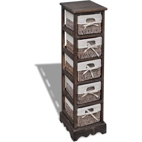 Étagère de rangement en bois avec 5 paniers tressés marron 25 x 28 x 90 cm - PANGIVO (1/5)