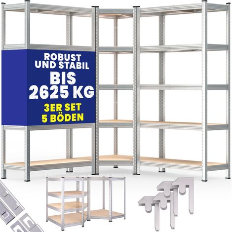 MONZANA® 3er Set Schwerlastregal Eckregal 2625 kg 15 MDF-Platten Regal Lagerregal Kellerregal Steckregal Werkstattregal