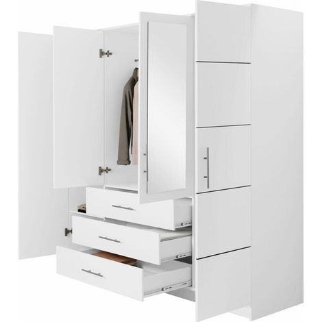 Armoire Dortivu, Blanc, 200x196x58cm, Portes d'armoire: Avec des charnières, Nombre d'étagères: 8 — vue 4