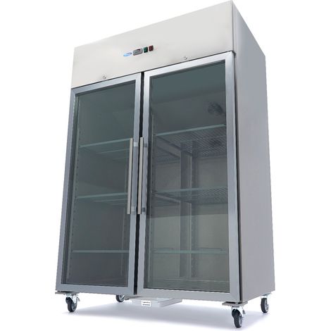 Congélateur Professionnel 1400L - 2 Portes Vitrées - 6 Clayettes Réglables 2/1 GN - Inox - Affichage Numérique - Maxima